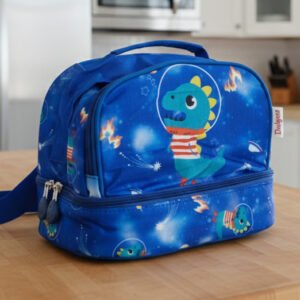 Kids Double Wall Insulated Lunch Bags With Multiple Sections (DINO-Blue)