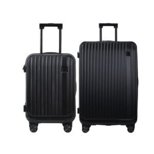 Black Hard Shell Trolley Luggage Set with Spinner Wheels – Lightweight Travel Suitcase with Cup Holder (20" 24" 2 Piece Set) - 6606 No