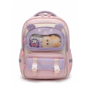 Girls Pink Cartoon School Backpack – Cute Bear Design Kids Bookbag with Multi Pockets, Lightweight Kindergarten & Elementary Travel Bag